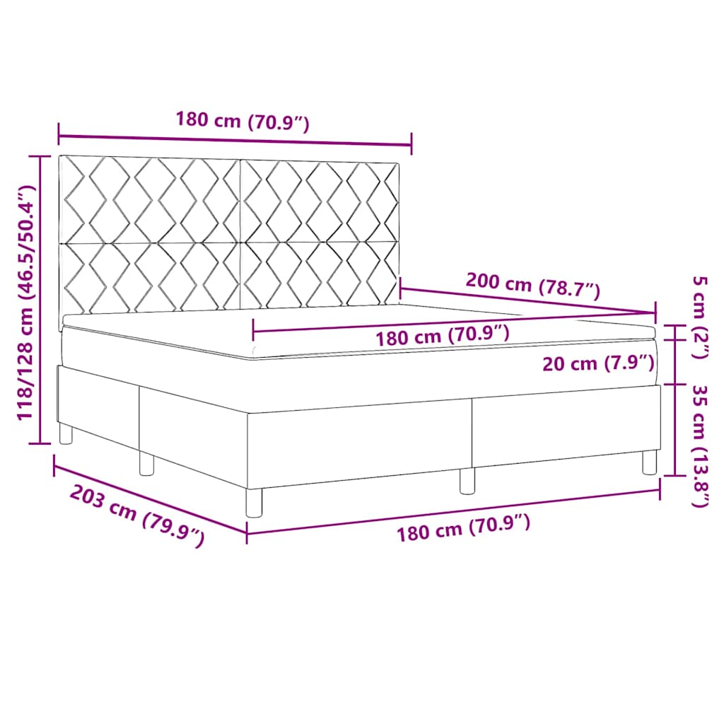 LED Box Spring Krevet Tamno siva 180 x 200 cm Baršun