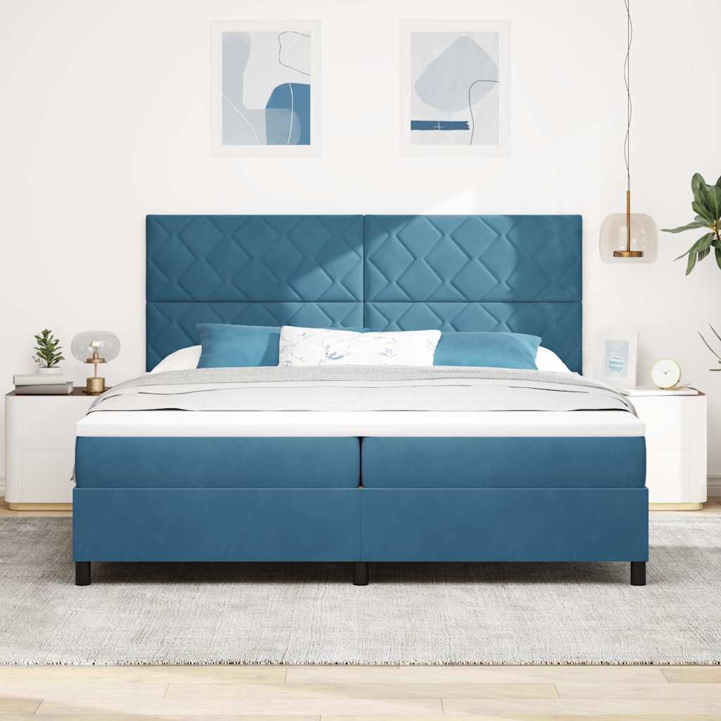 LED Box Spring Krevet Tamno plava 200 x 200 cm Baršun
