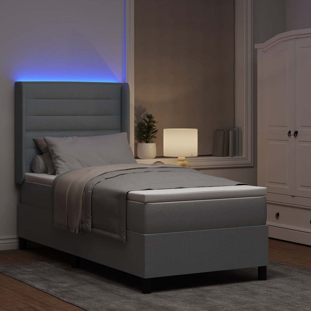 LED Box Spring Krevet Svijetlo siva 80 x 200 cm tkanina