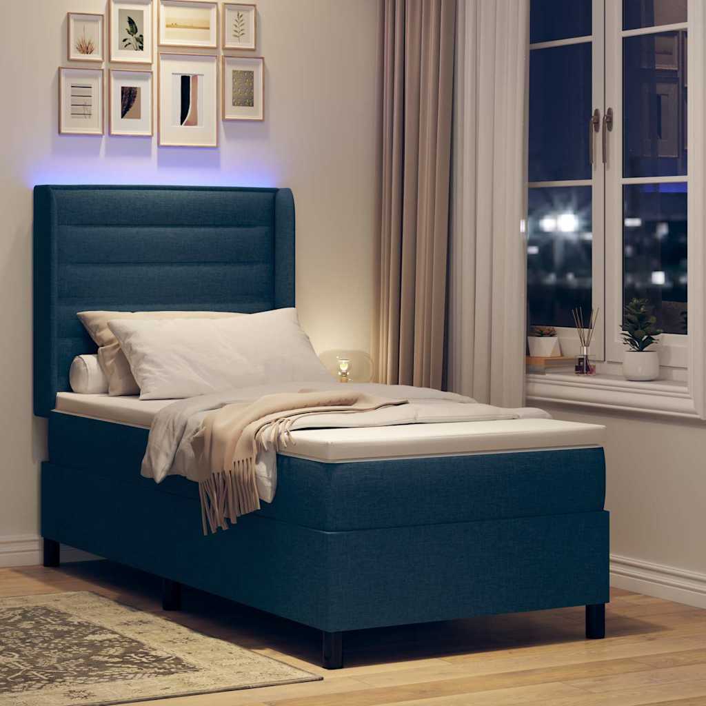 LED Box Spring Krevet s madracem Plava 90 x 190 cm tkanina