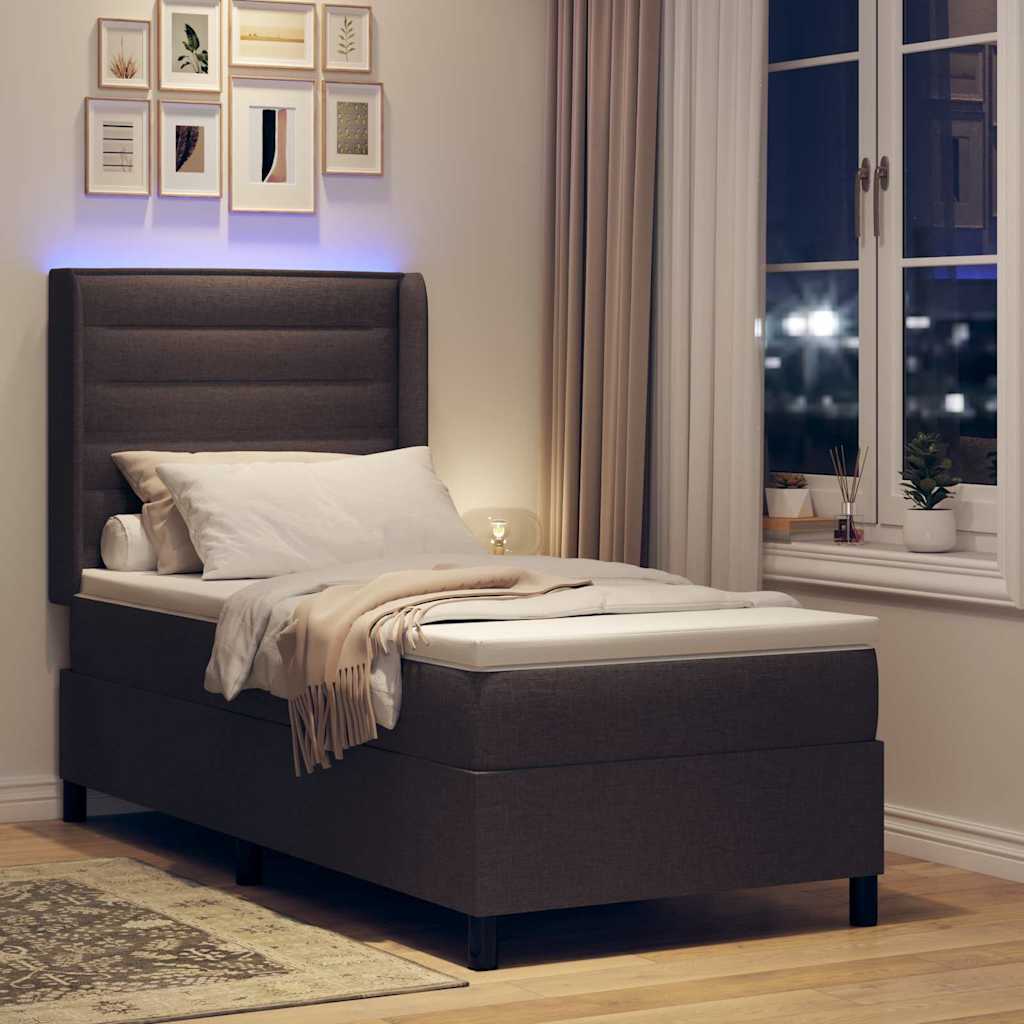 LED Box Spring Krevet Tamno smeđa 90 x 200 cm tkanina