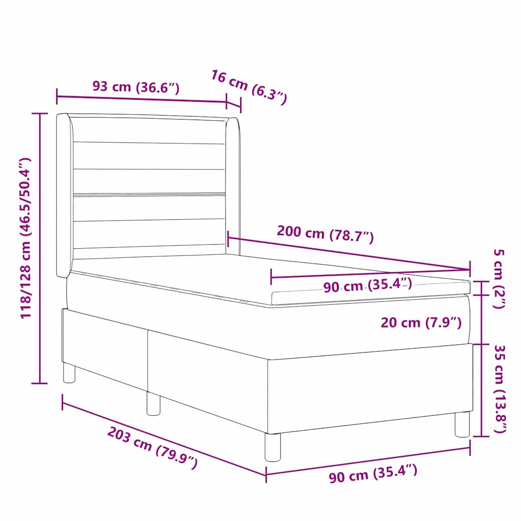 LED Box Spring Krevet Sivo-smeđa 90 x 200 cm tkanina