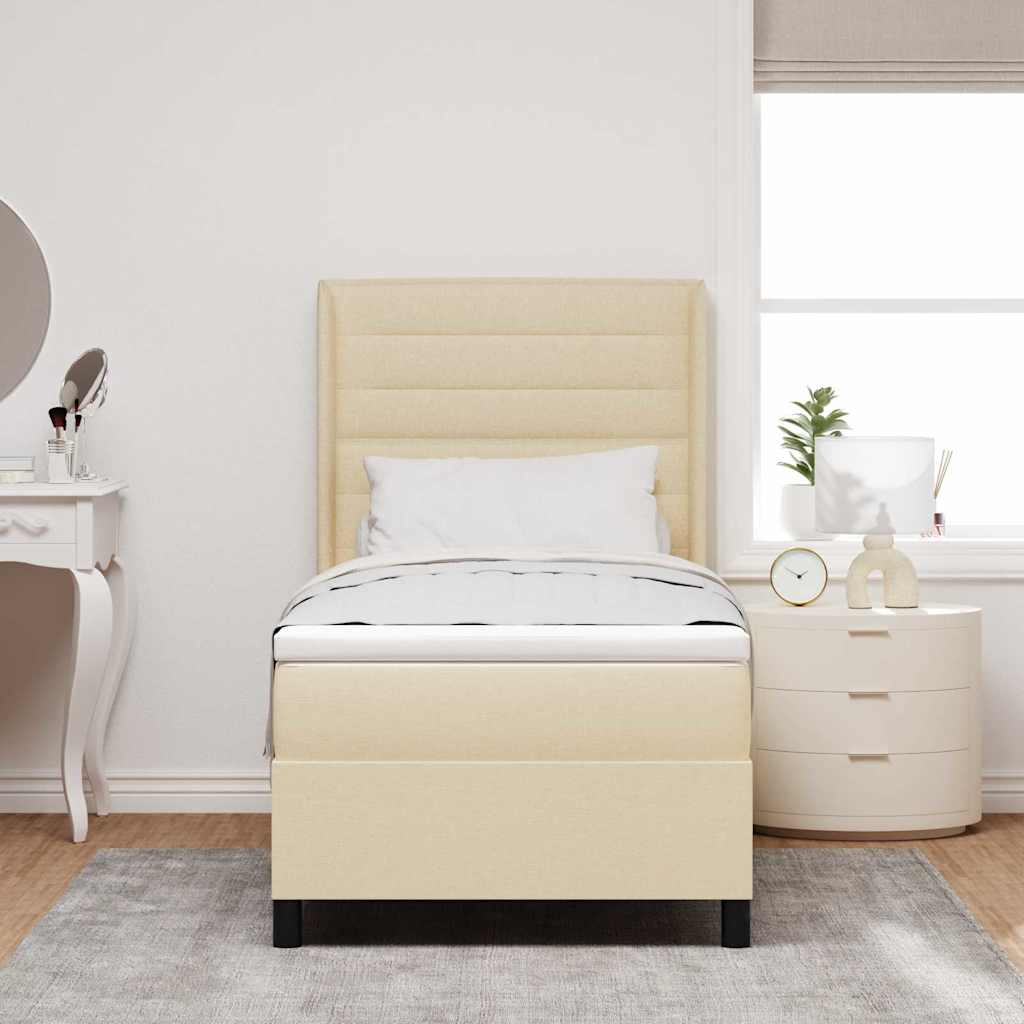 LED Box Spring Krevet s madracem Krema 90 x 200 cm tkanina