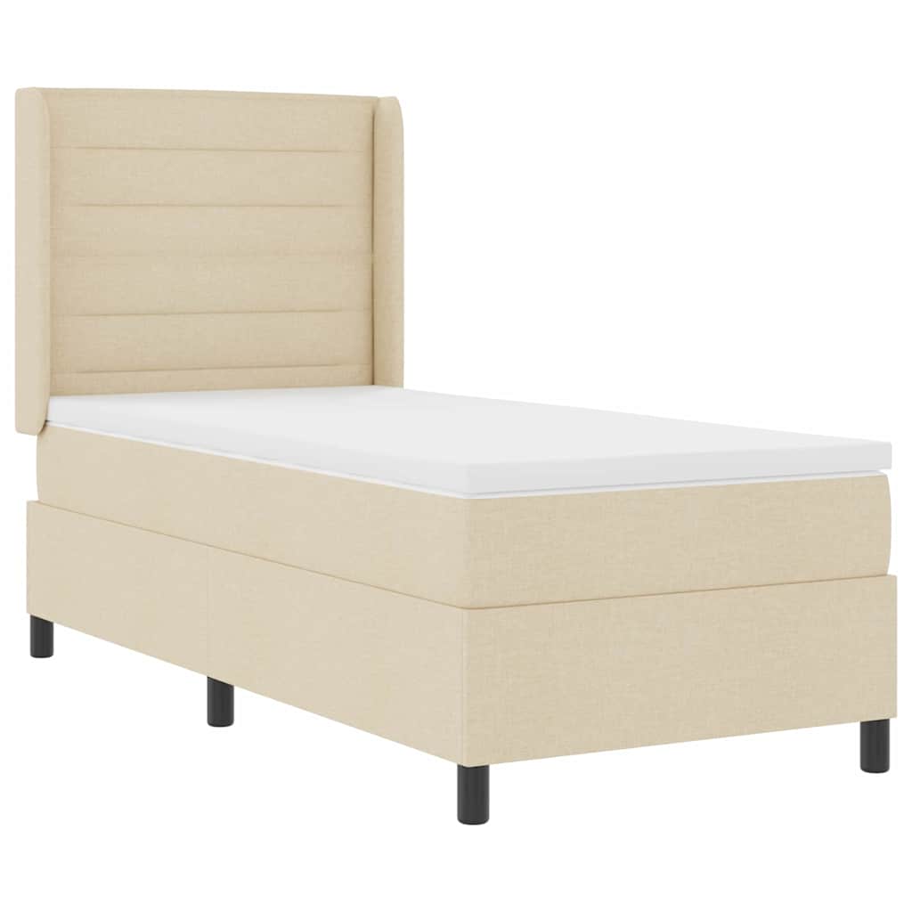 LED Box Spring Krevet s madracem Krema 90 x 200 cm tkanina