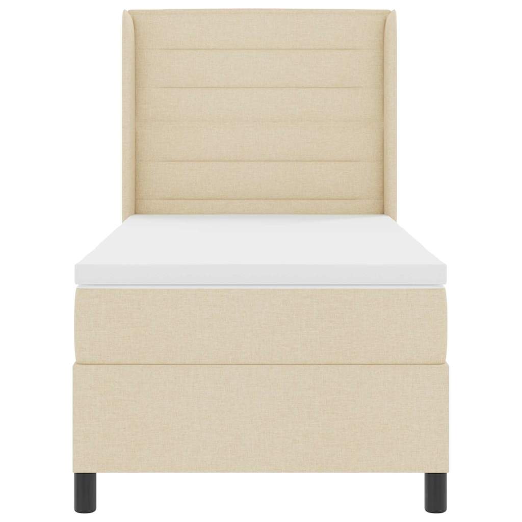 LED Box Spring Krevet s madracem Krema 90 x 200 cm tkanina