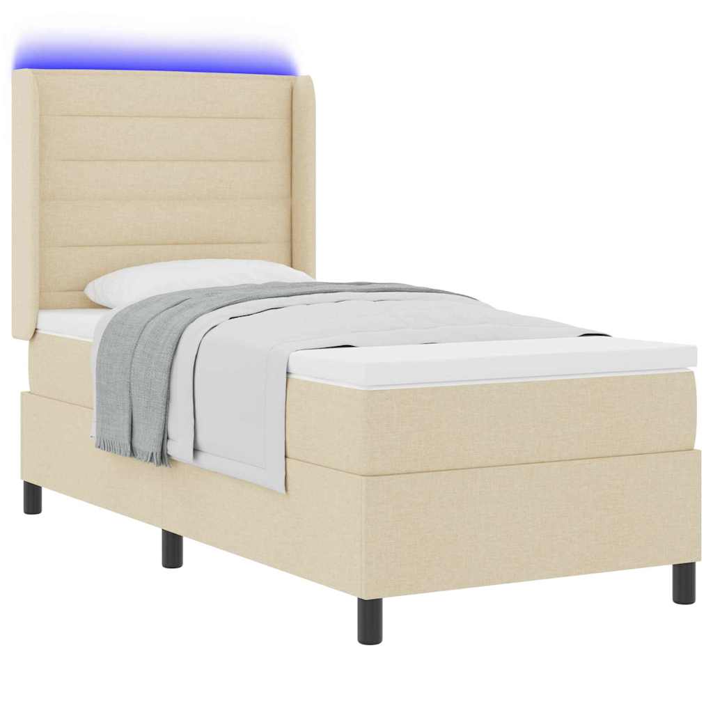 LED Box Spring Krevet s madracem Krema 90 x 200 cm tkanina
