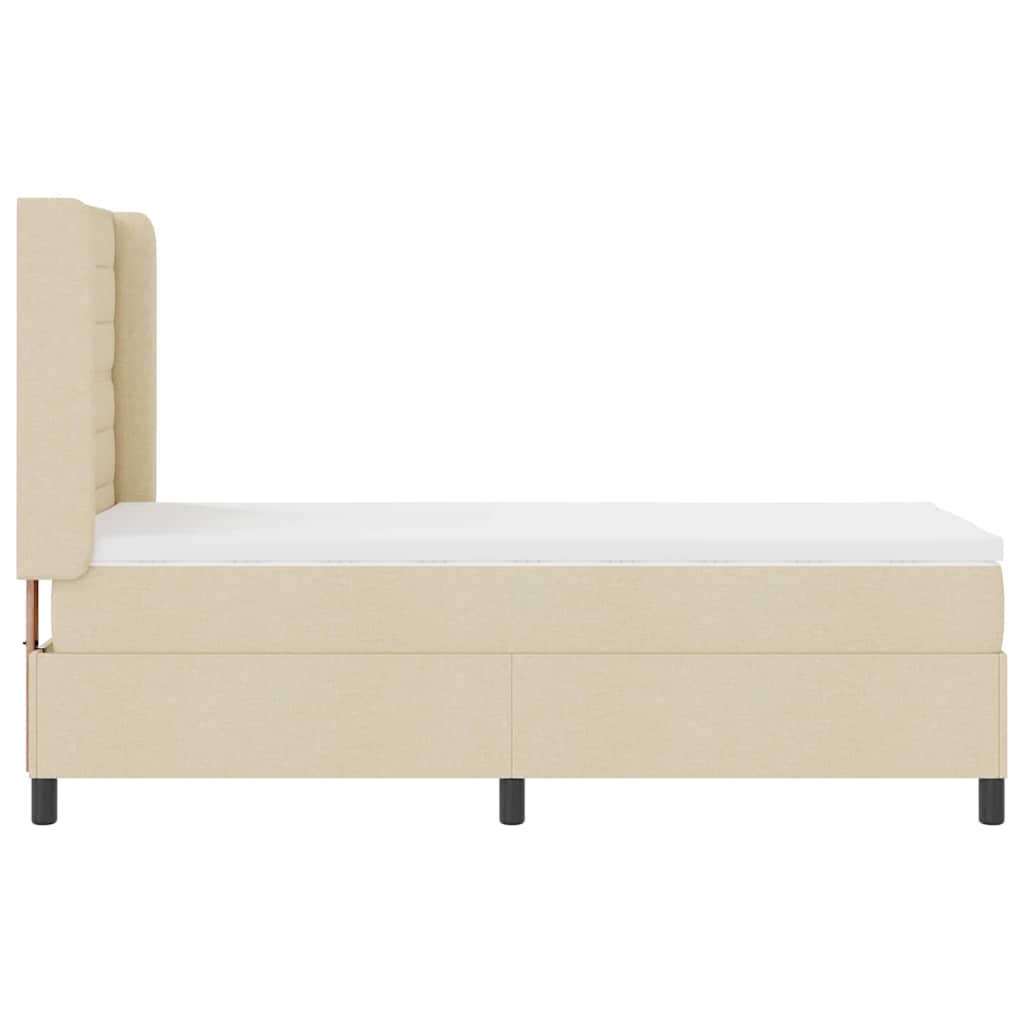 LED Box Spring Krevet s madracem Krema 90 x 200 cm tkanina