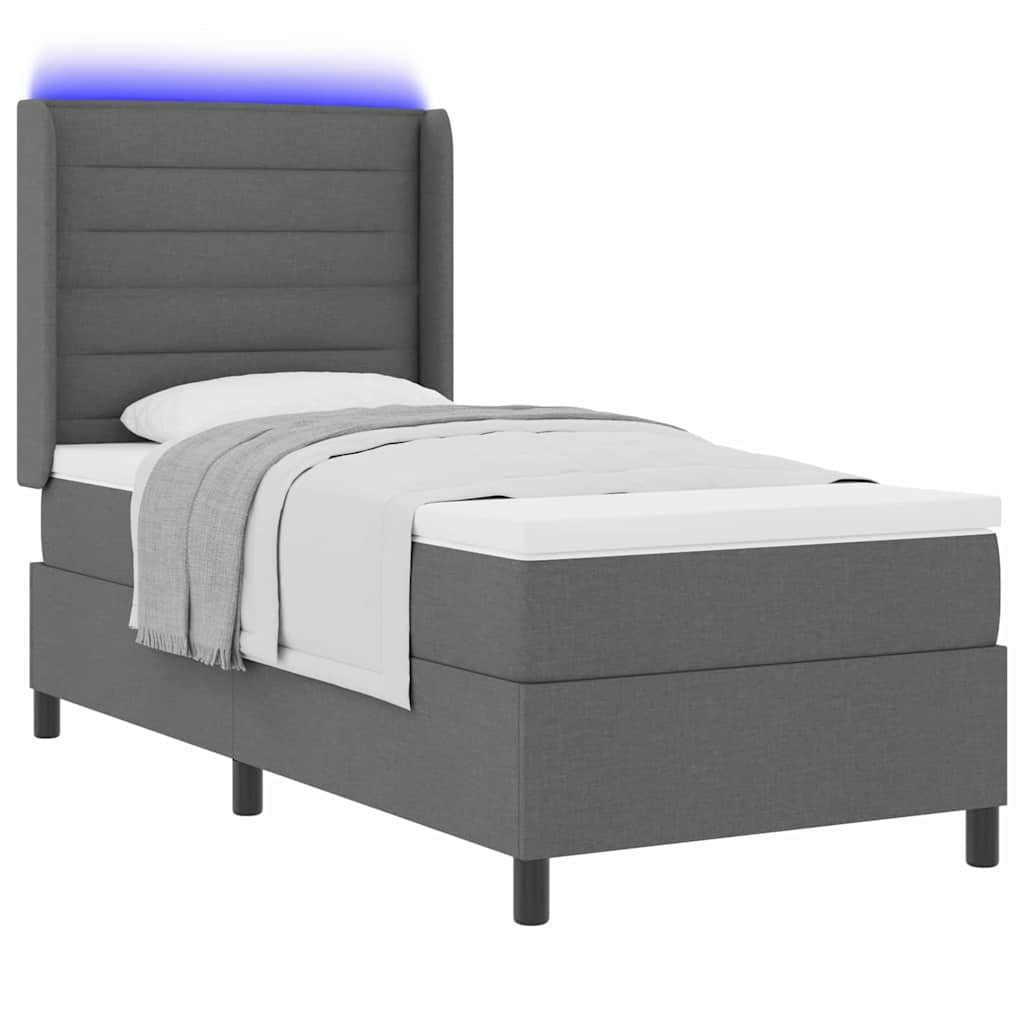 LED Box Spring Krevet Tamno siva 100 x 200 cm tkanina