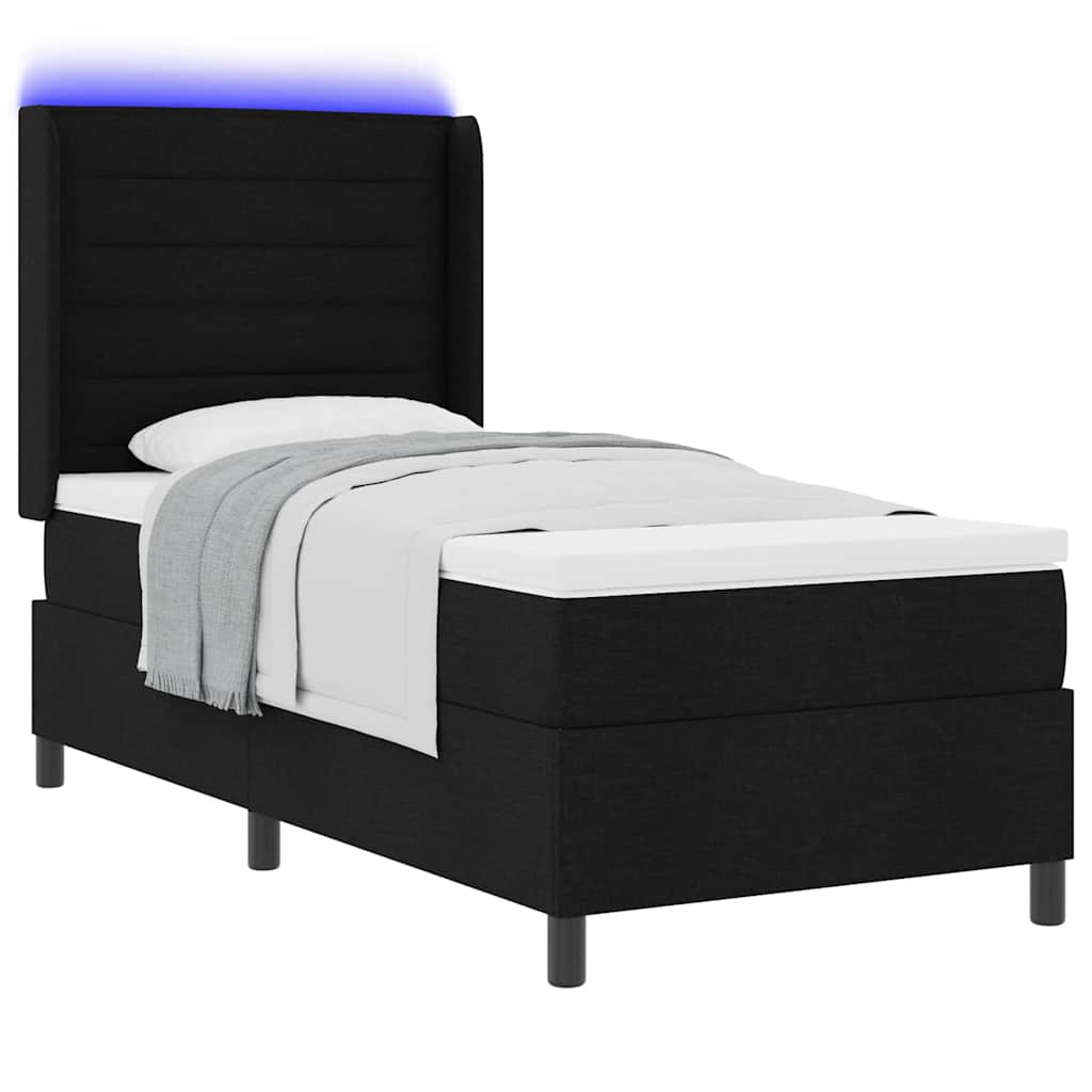 LED Box Spring Krevet s madracem Crna 100 x 200 cm tkanina