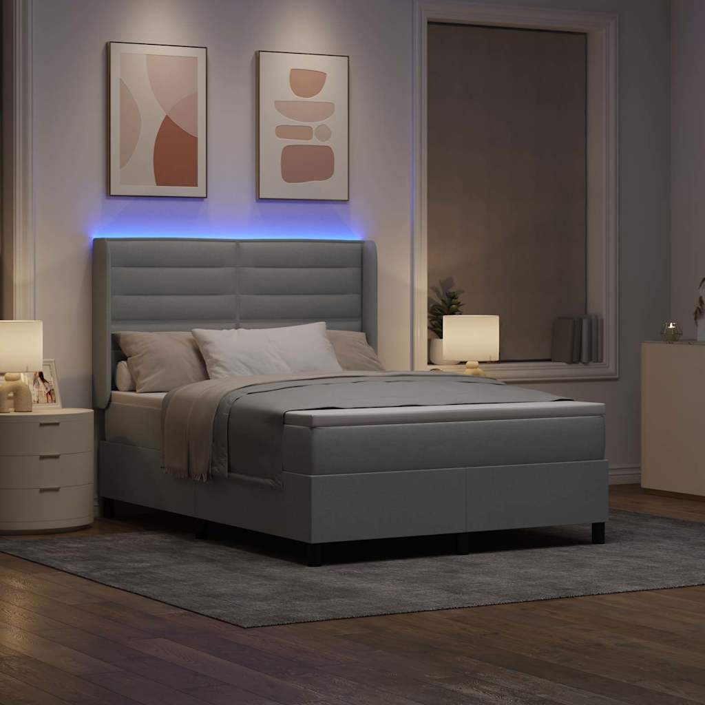 LED Box Spring Krevet Svijetlo siva 140 x 190 cm tkanina