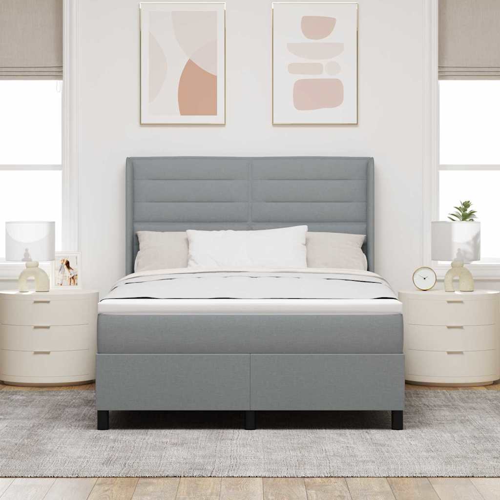 LED Box Spring Krevet Svijetlo siva 140 x 190 cm tkanina