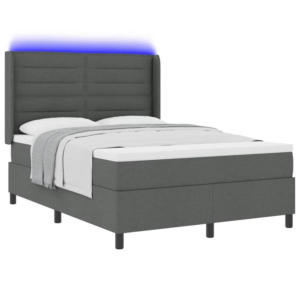 LED Box Spring Krevet Tamno siva 140 x 190 cm tkanina