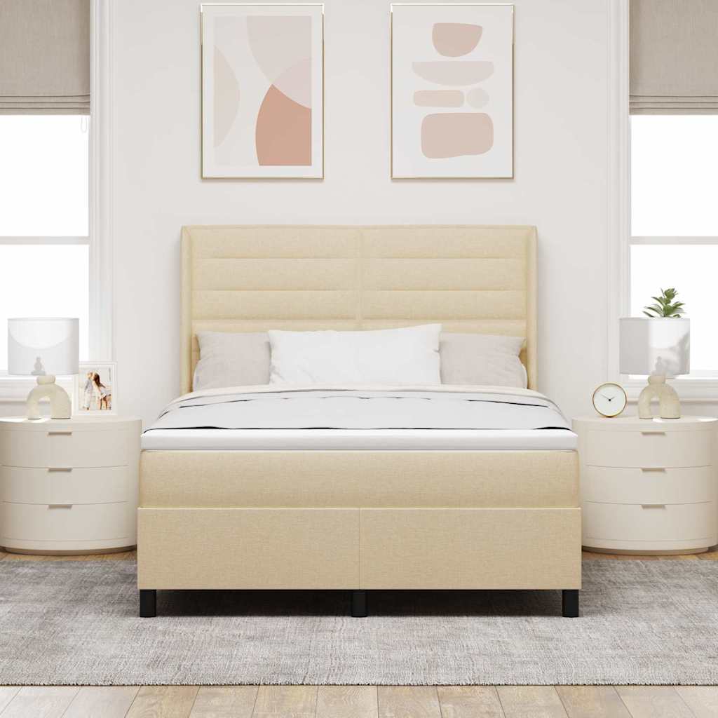 LED Box Spring Krevet s madracem Krema 140 x 190 cm tkanina