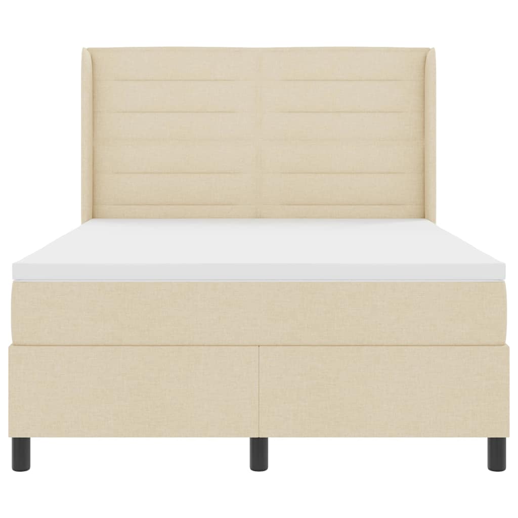 LED Box Spring Krevet s madracem Krema 140 x 190 cm tkanina
