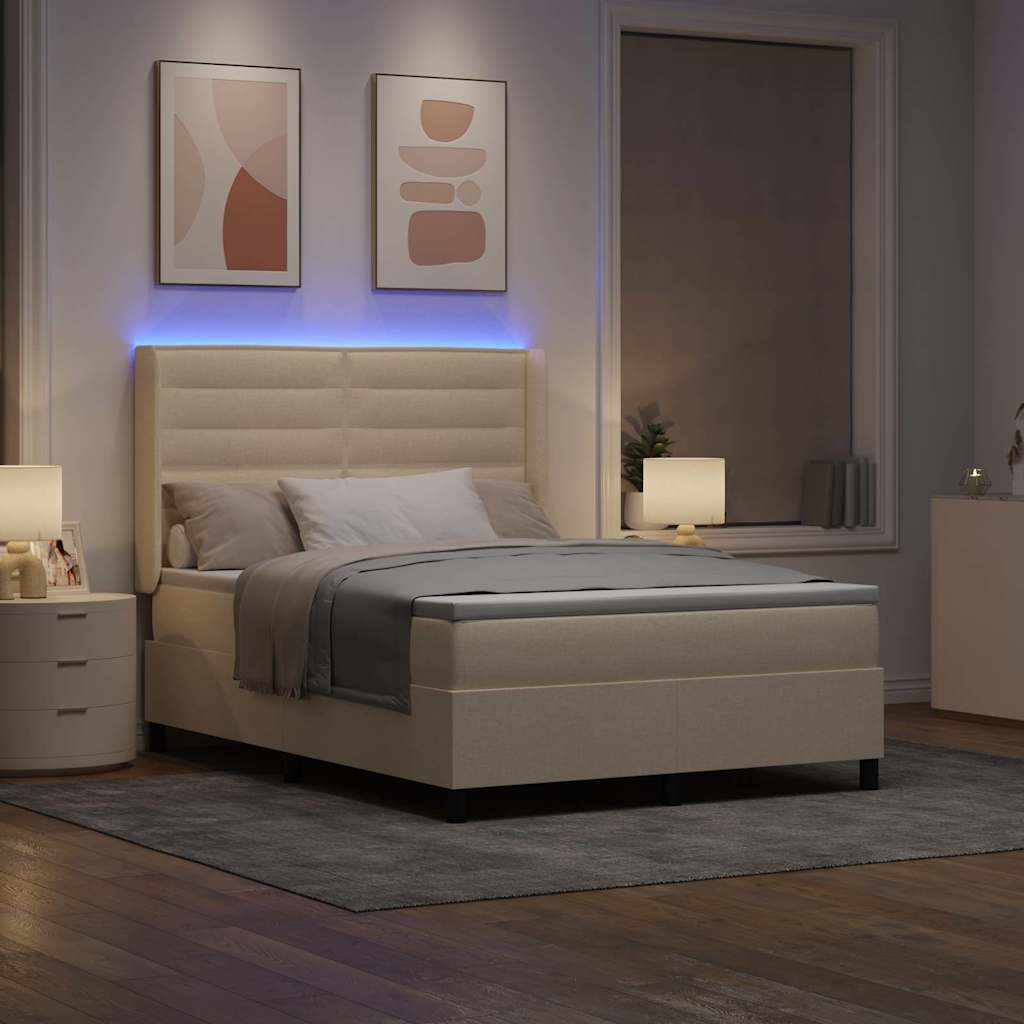 LED Box Spring Krevet s madracem Krema 140 x 200 cm tkanina