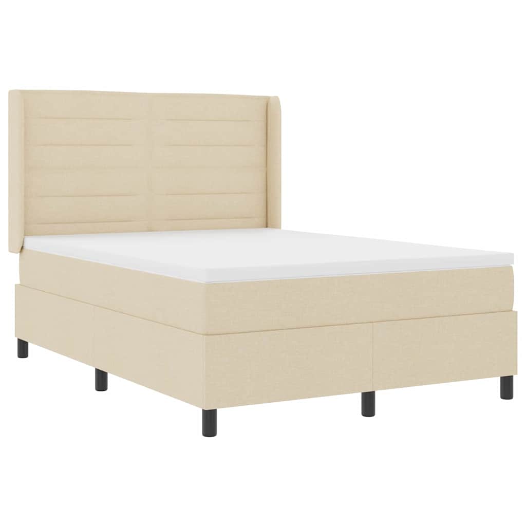 LED Box Spring Krevet s madracem Krema 140 x 200 cm tkanina