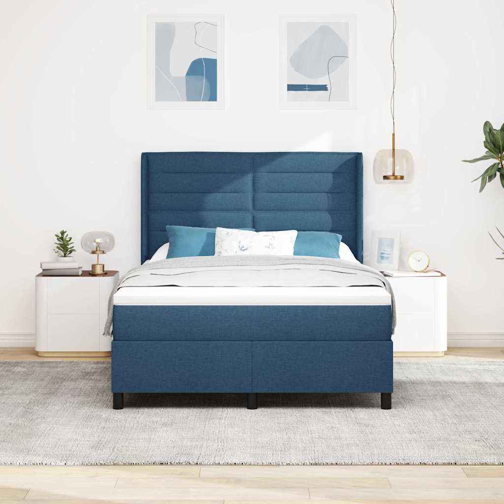 LED Box Spring Krevet s madracem Plava 140 x 200 cm tkanina