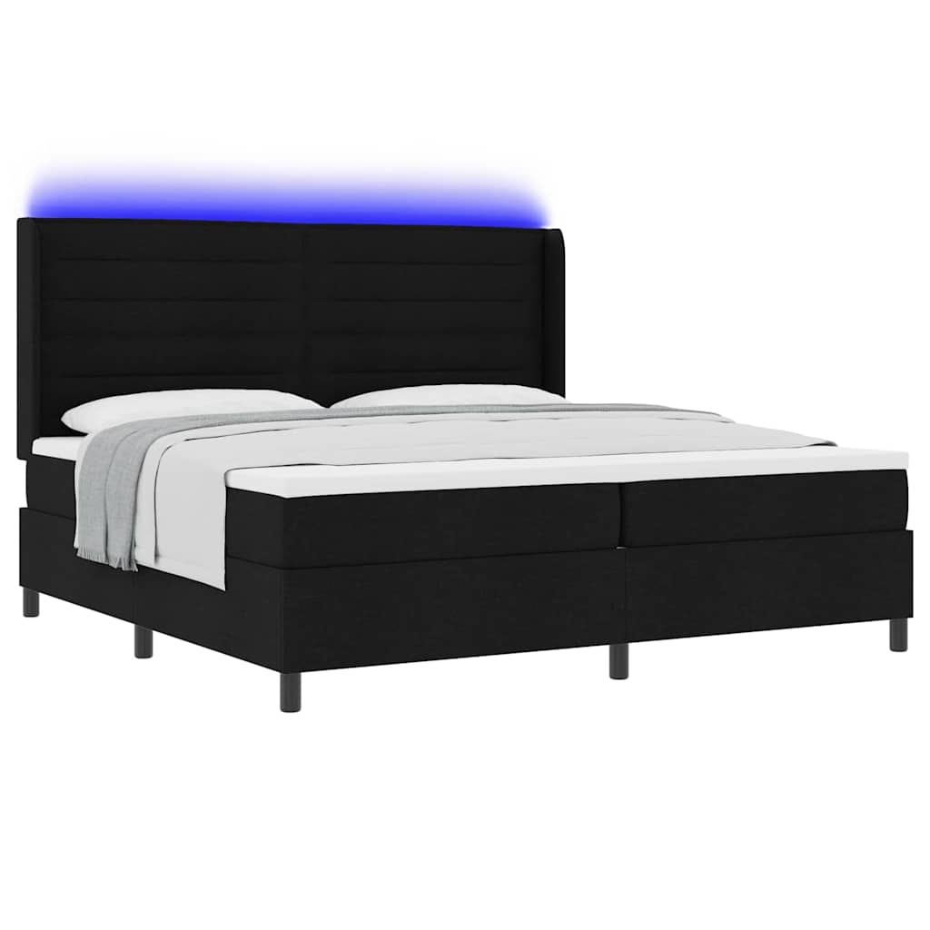 LED Box Spring Krevet s madracem Crna 200 x 200 cm tkanina