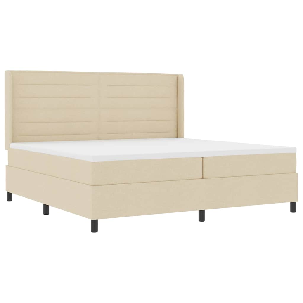 LED Box Spring Krevet s madracem Krema 200 x 200 cm tkanina
