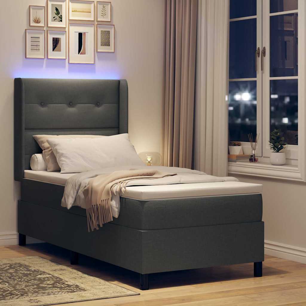 LED Box Spring Krevet s madracem Tamno siva 80 x 200 cm tkanina