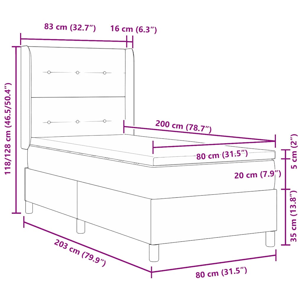LED Box Spring Krevet s madracem Tamno siva 80 x 200 cm tkanina