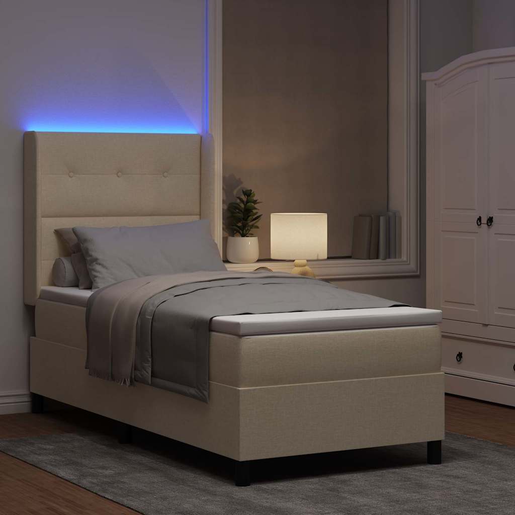 LED Box Spring Krevet s madracem Krema 80 x 200 cm tkanina