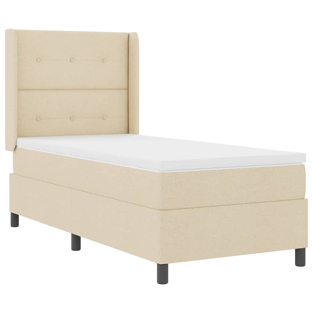 LED Box Spring Krevet s madracem Krema 80 x 200 cm tkanina
