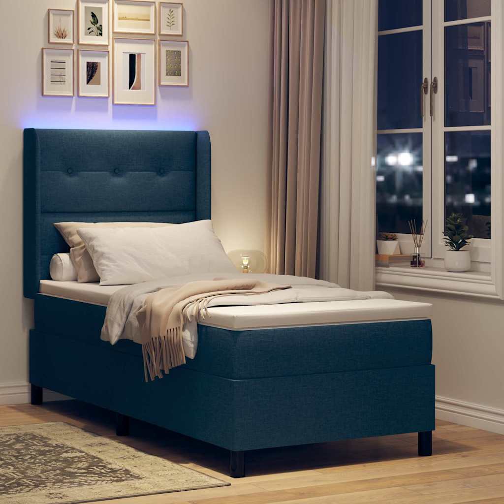 LED Box Spring Krevet s madracem Plava 80 x 200 cm tkanina