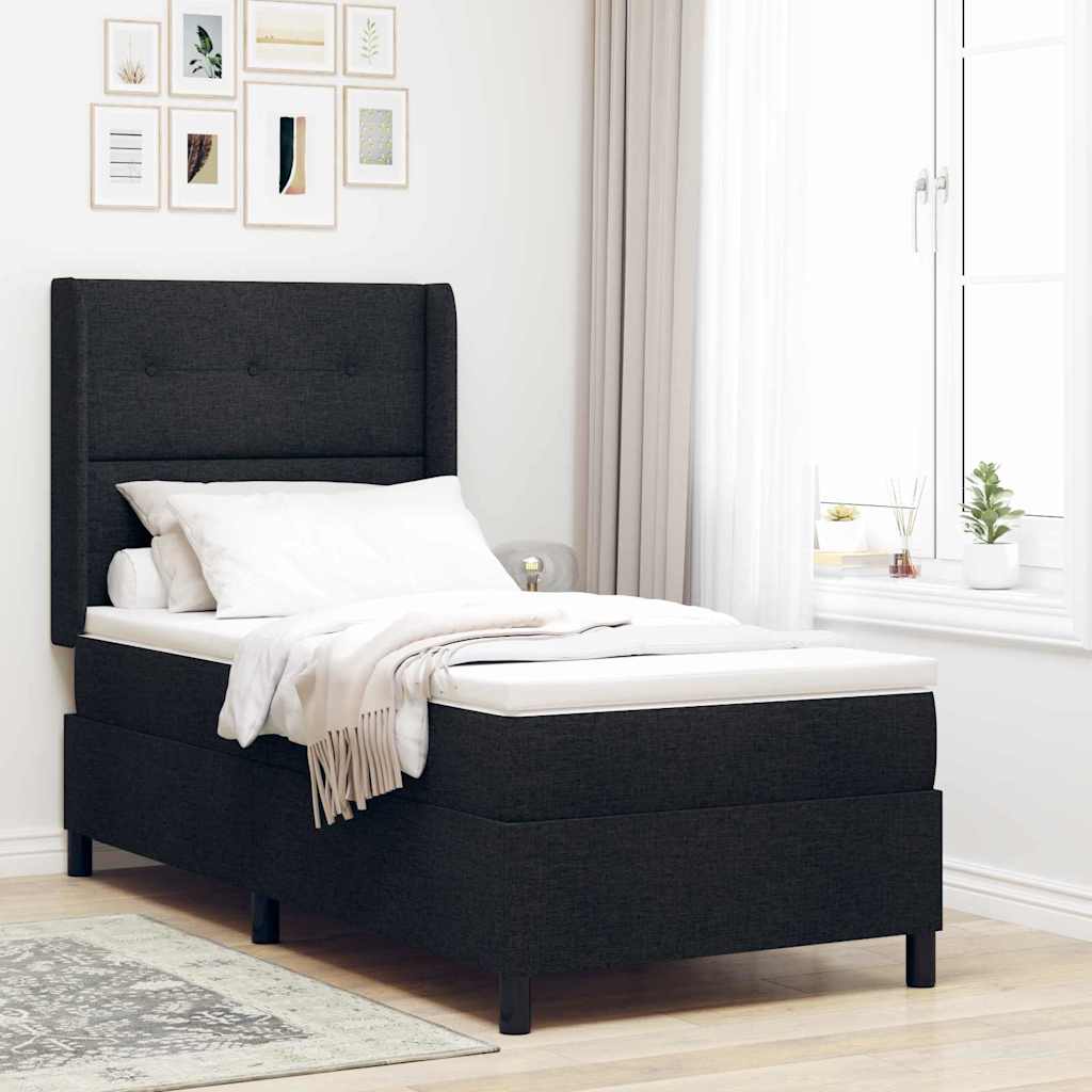 LED Box Spring Krevet s madracem Crna 90 x 190 cm tkanina