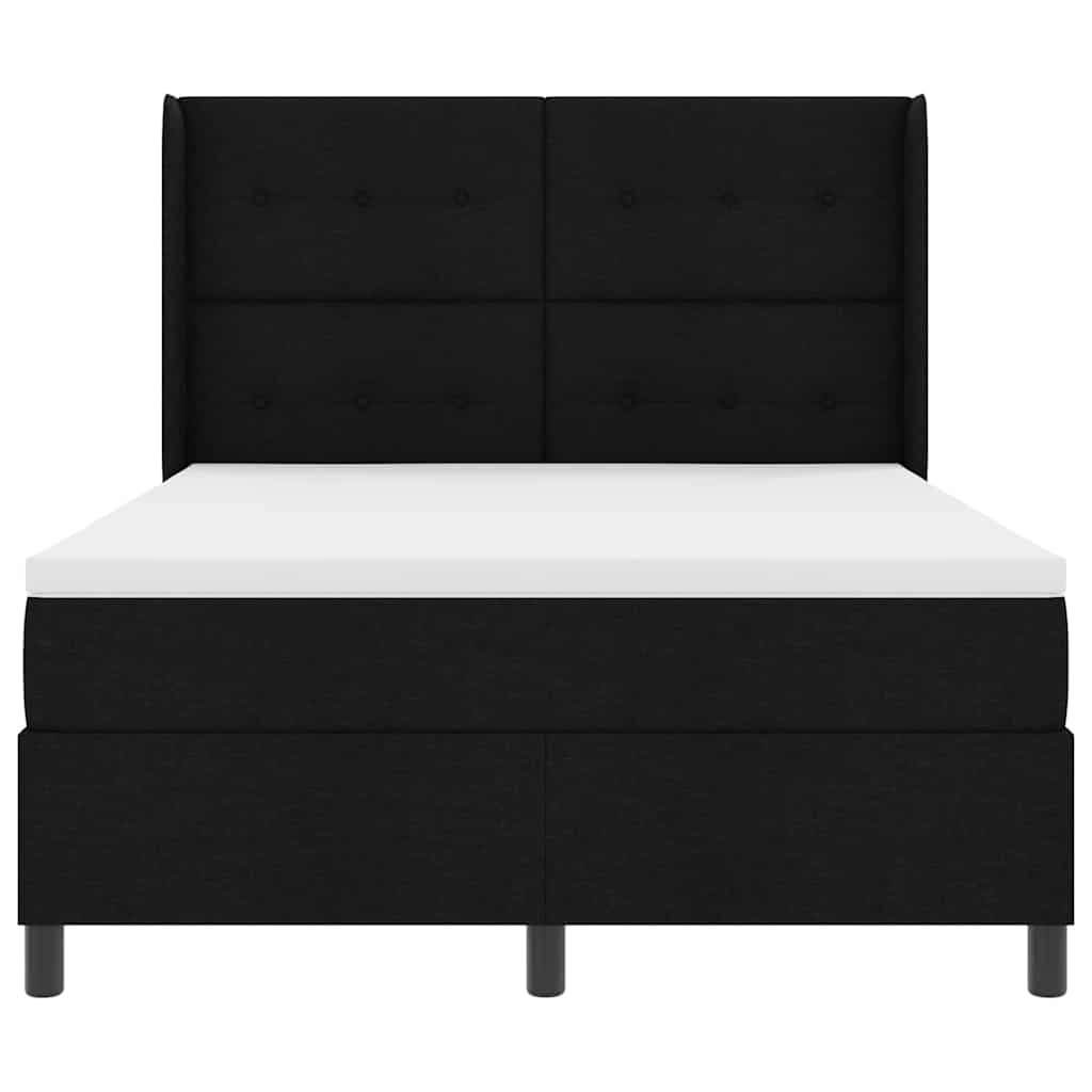 LED Box Spring Krevet s madracem Crna 140 x 190 cm tkanina