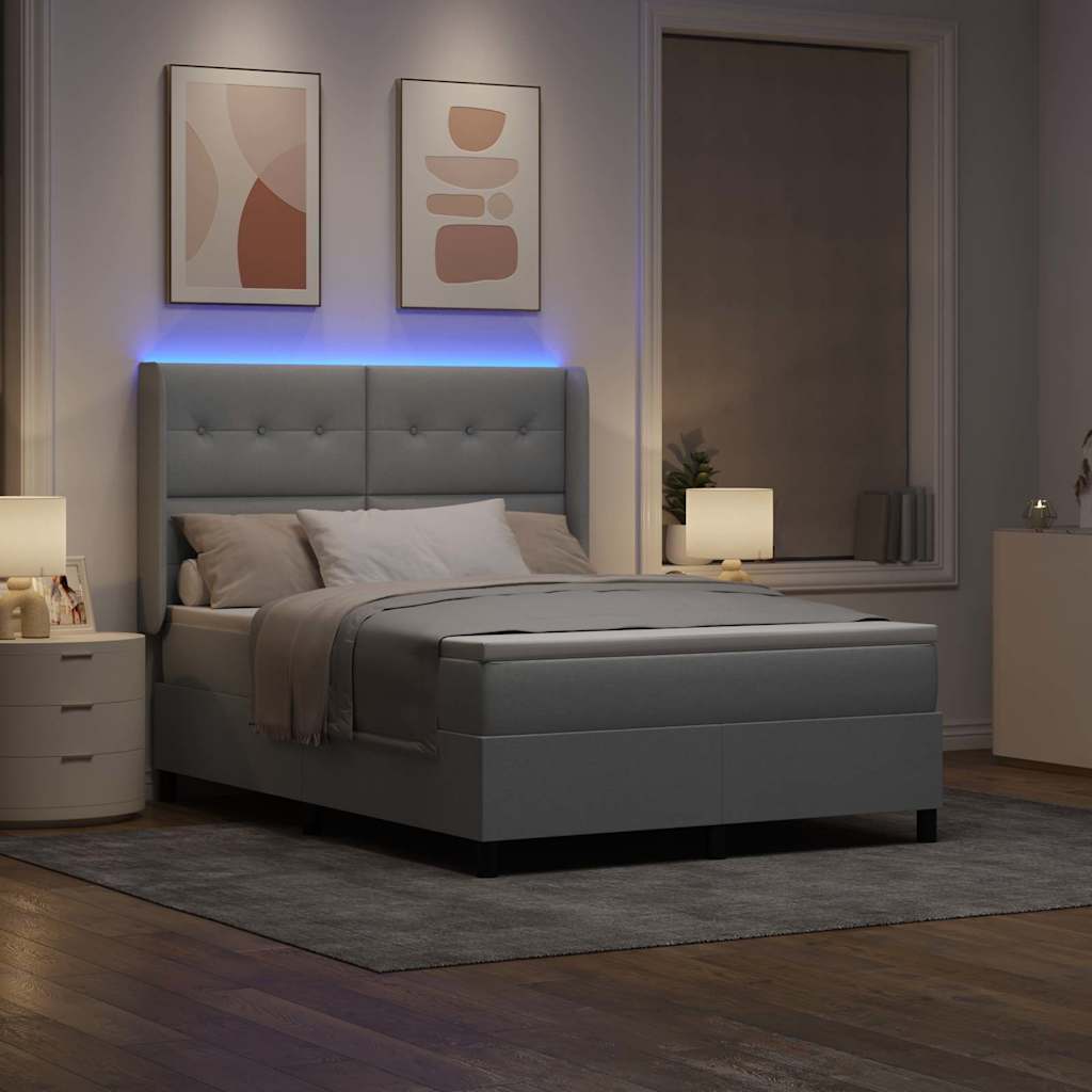 LED Box Spring Krevet Svijetlo siva 140 x 200 cm tkanina