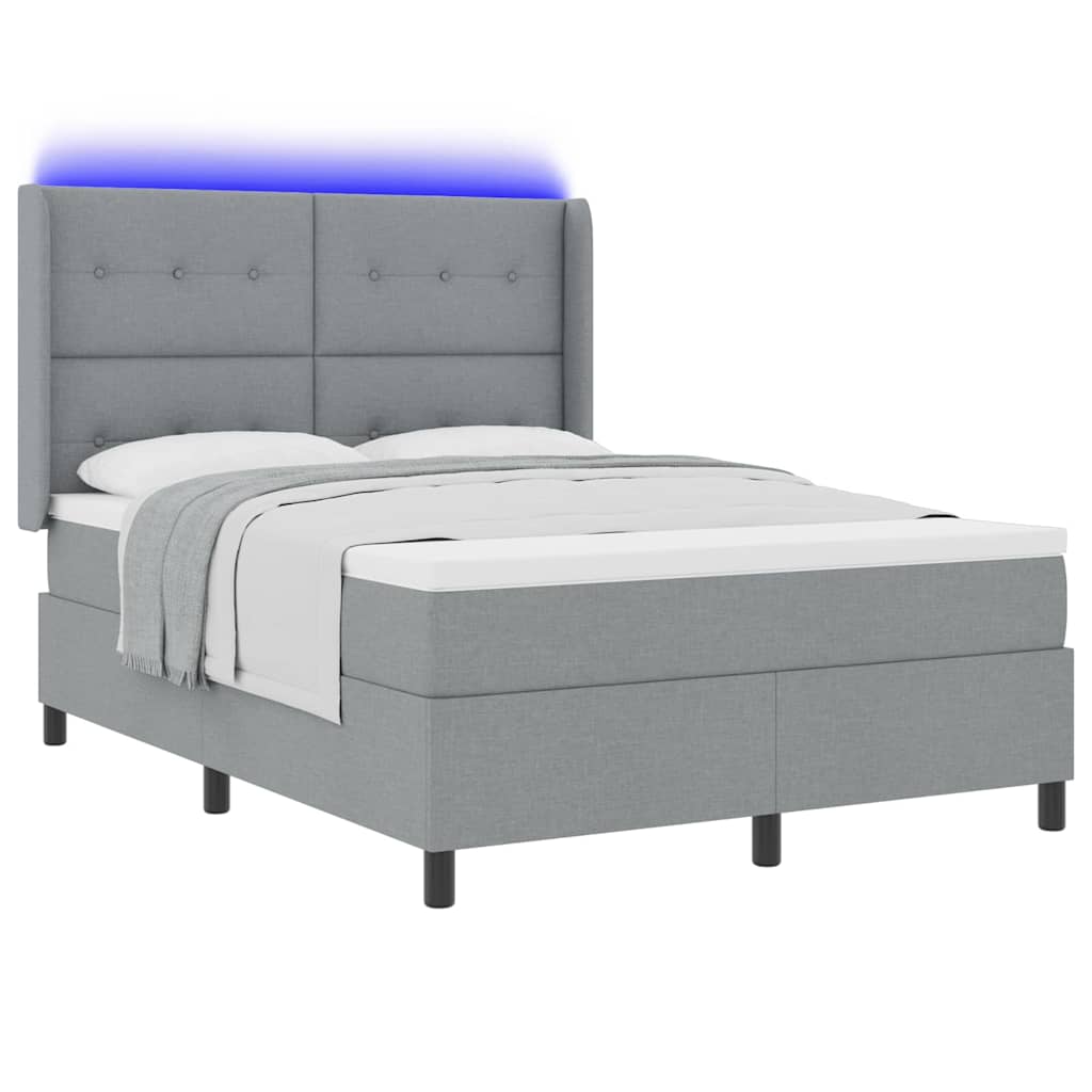 LED Box Spring Krevet Svijetlo siva 140 x 200 cm tkanina