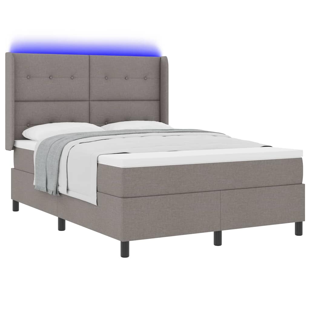 LED Box Spring Krevet Sivo-smeđa 140 x 200 cm tkanina