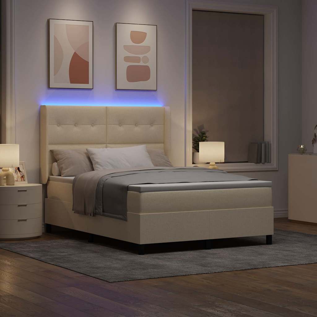 LED Box Spring Krevet s madracem Krema 140 x 200 cm tkanina