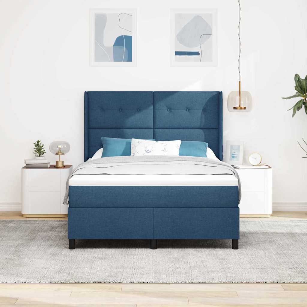 LED Box Spring Krevet s madracem Plava 140 x 200 cm tkanina