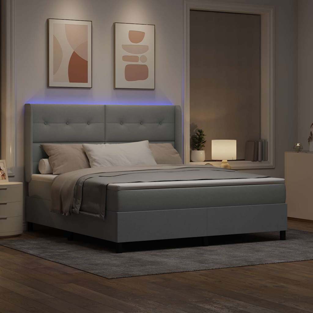 LED Box Spring Krevet Svijetlo siva 180 x 200 cm tkanina