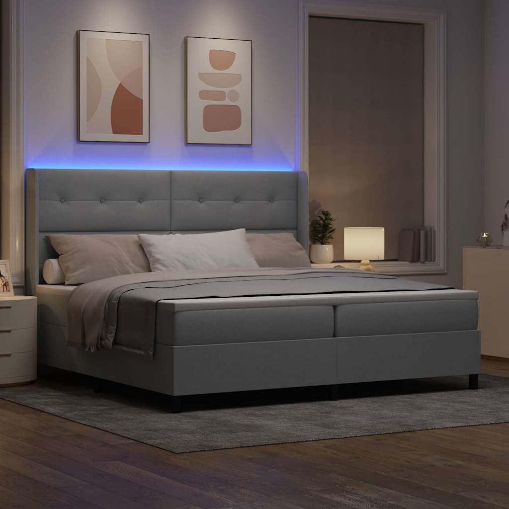 LED Box Spring Krevet Svijetlo siva 200 x 200 cm tkanina