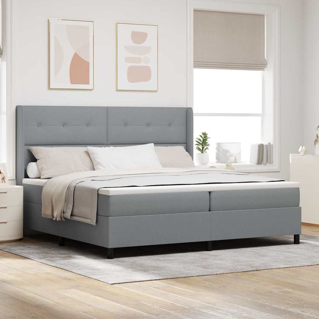 LED Box Spring Krevet Svijetlo siva 200 x 200 cm tkanina