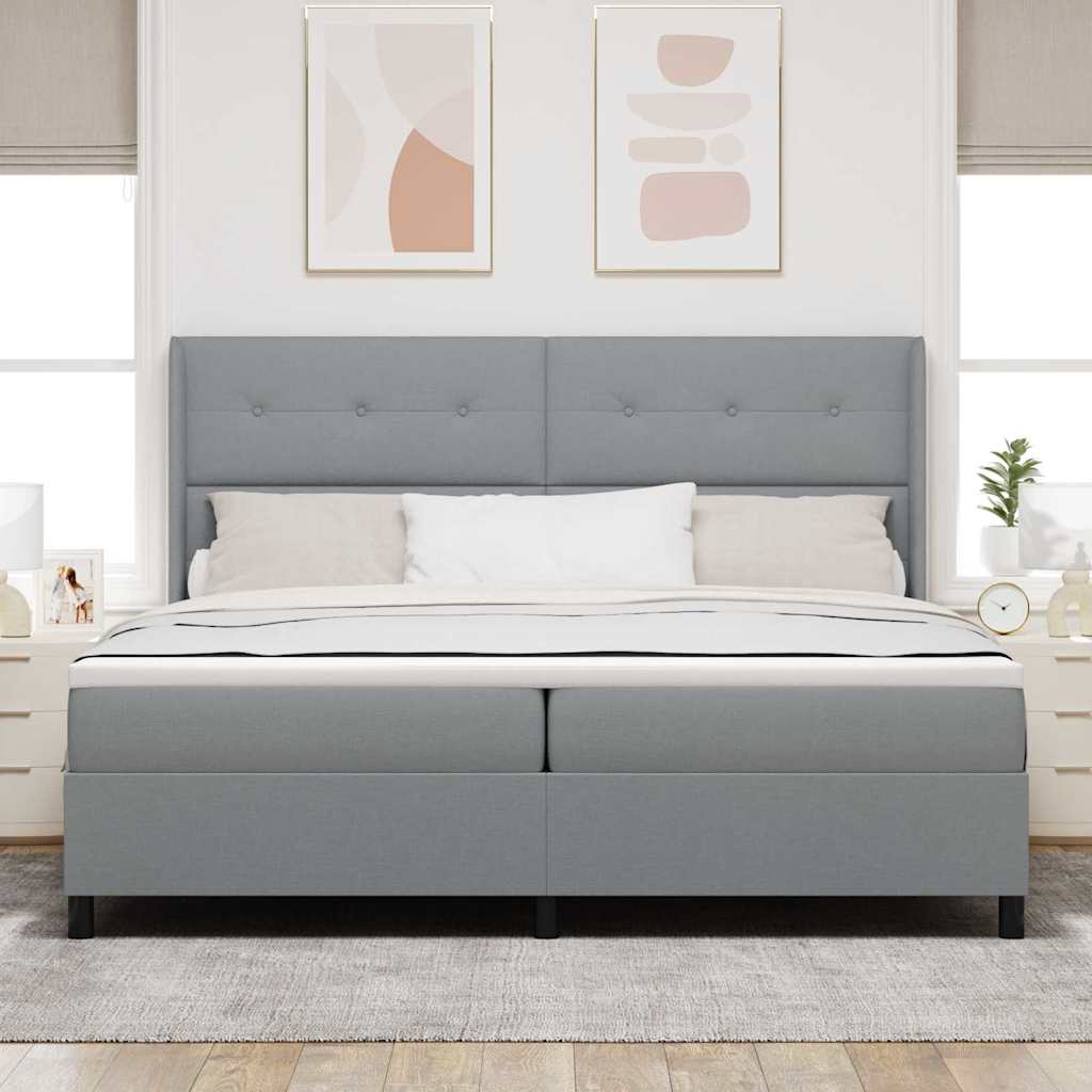 LED Box Spring Krevet Svijetlo siva 200 x 200 cm tkanina