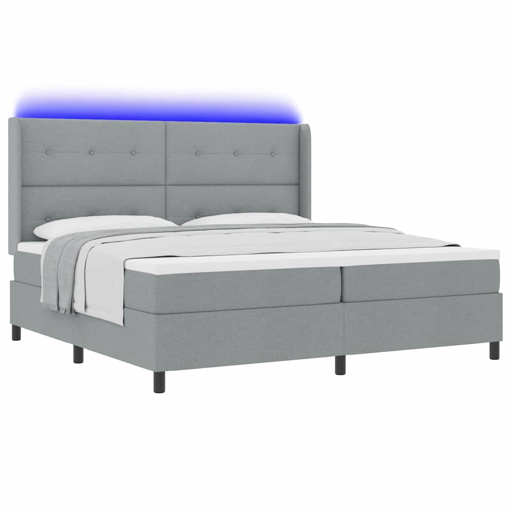 LED Box Spring Krevet Svijetlo siva 200 x 200 cm tkanina