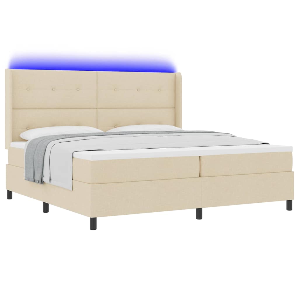LED Box Spring Krevet s madracem Krema 200 x 200 cm tkanina
