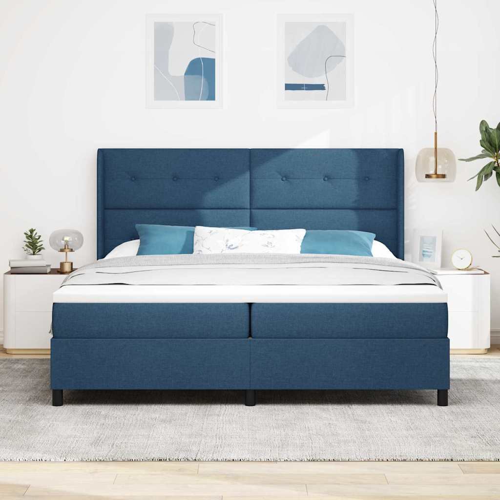 LED Box Spring Krevet s madracem Plava 200 x 200 cm tkanina