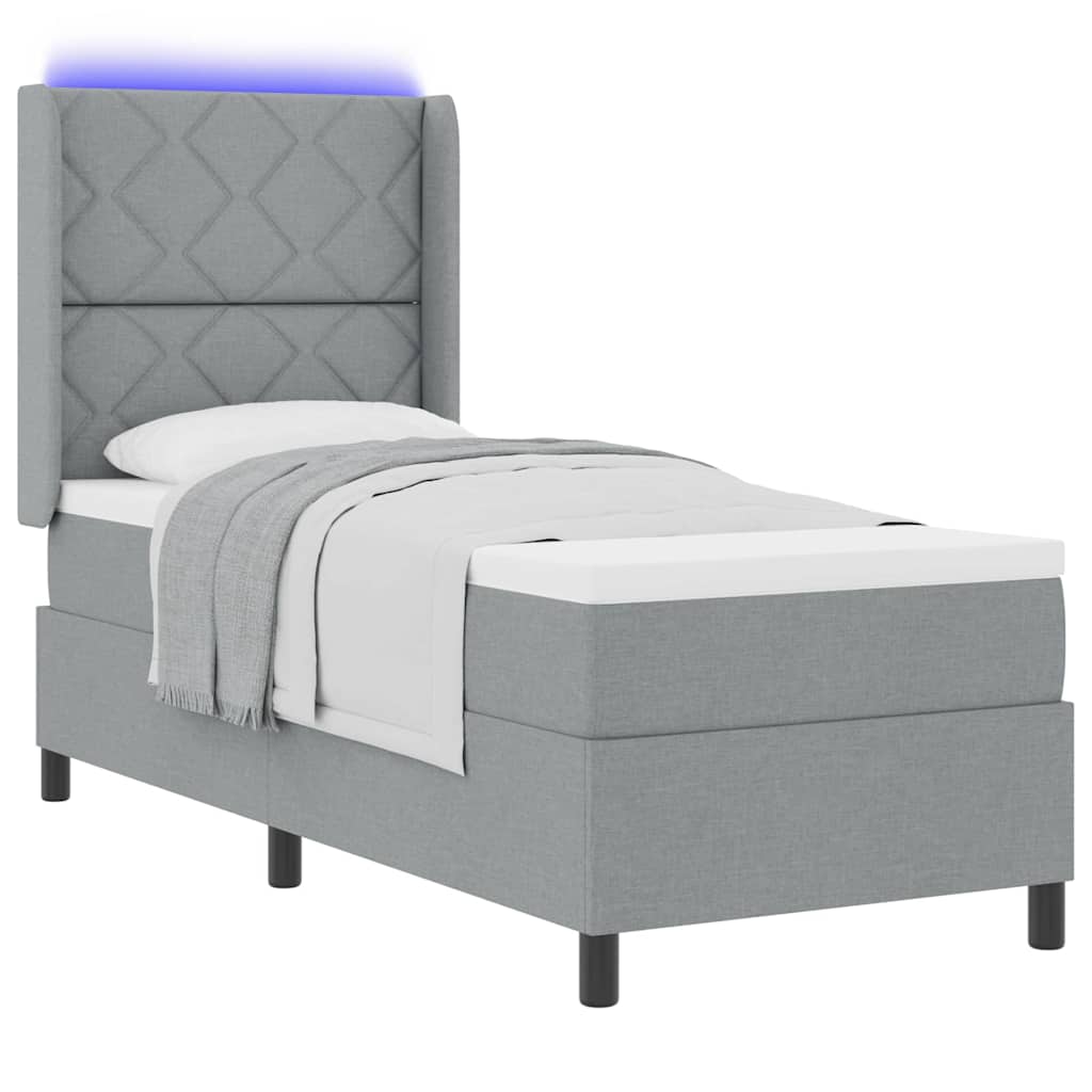 LED Box Spring Krevet Svijetlo siva 80 x 200 cm tkanina