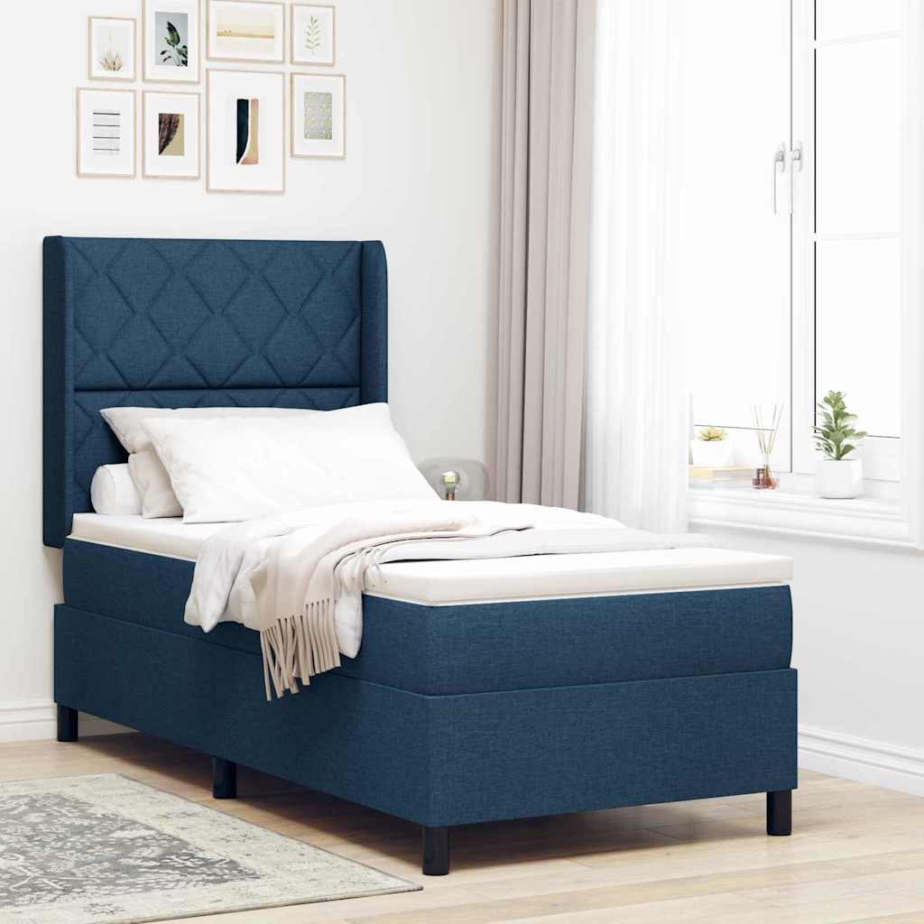 LED Box Spring Krevet s uzglavljem Plava 90 x 200 cm tkanina