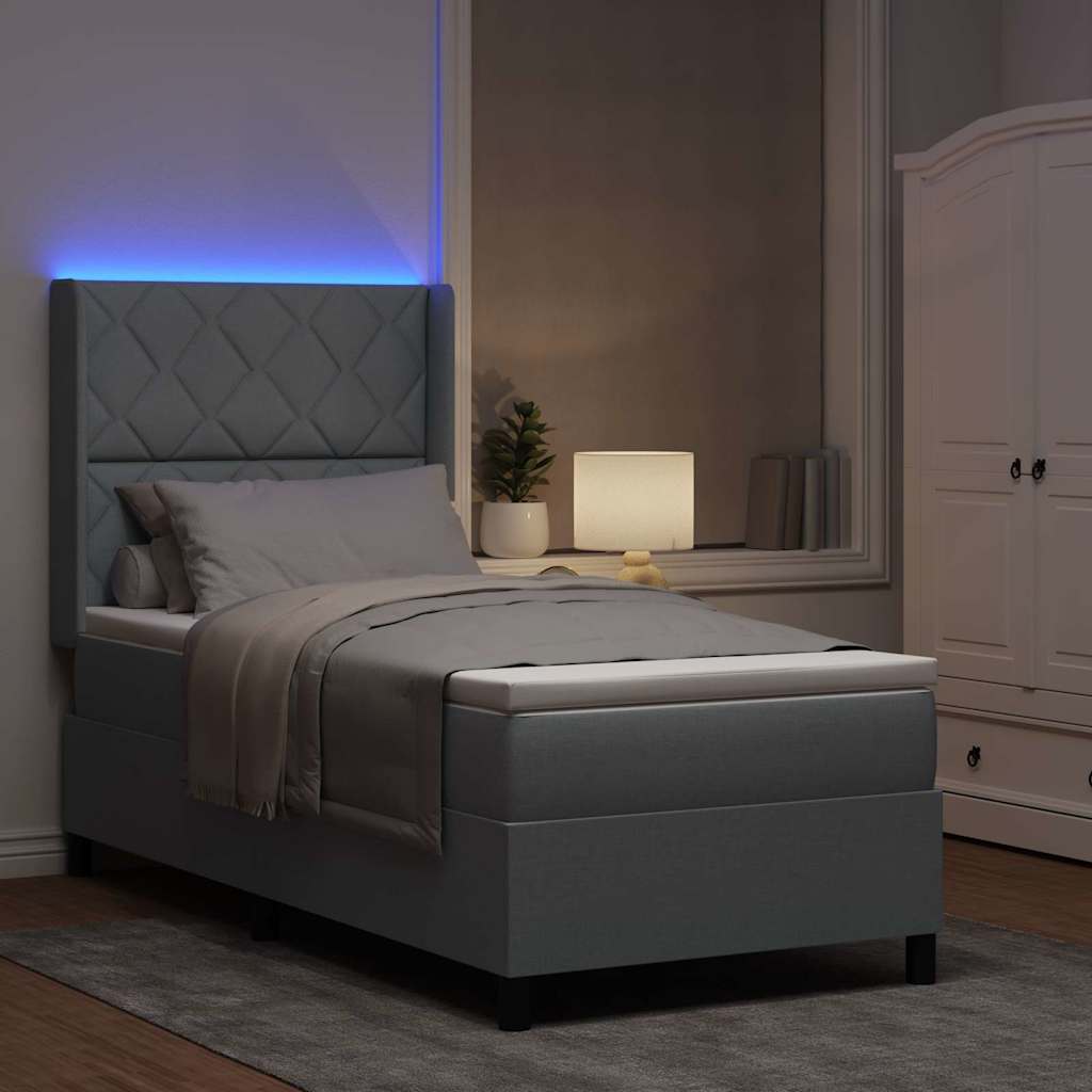 LED Box Spring Krevet Svijetlo siva 100 x 200 cm tkanina