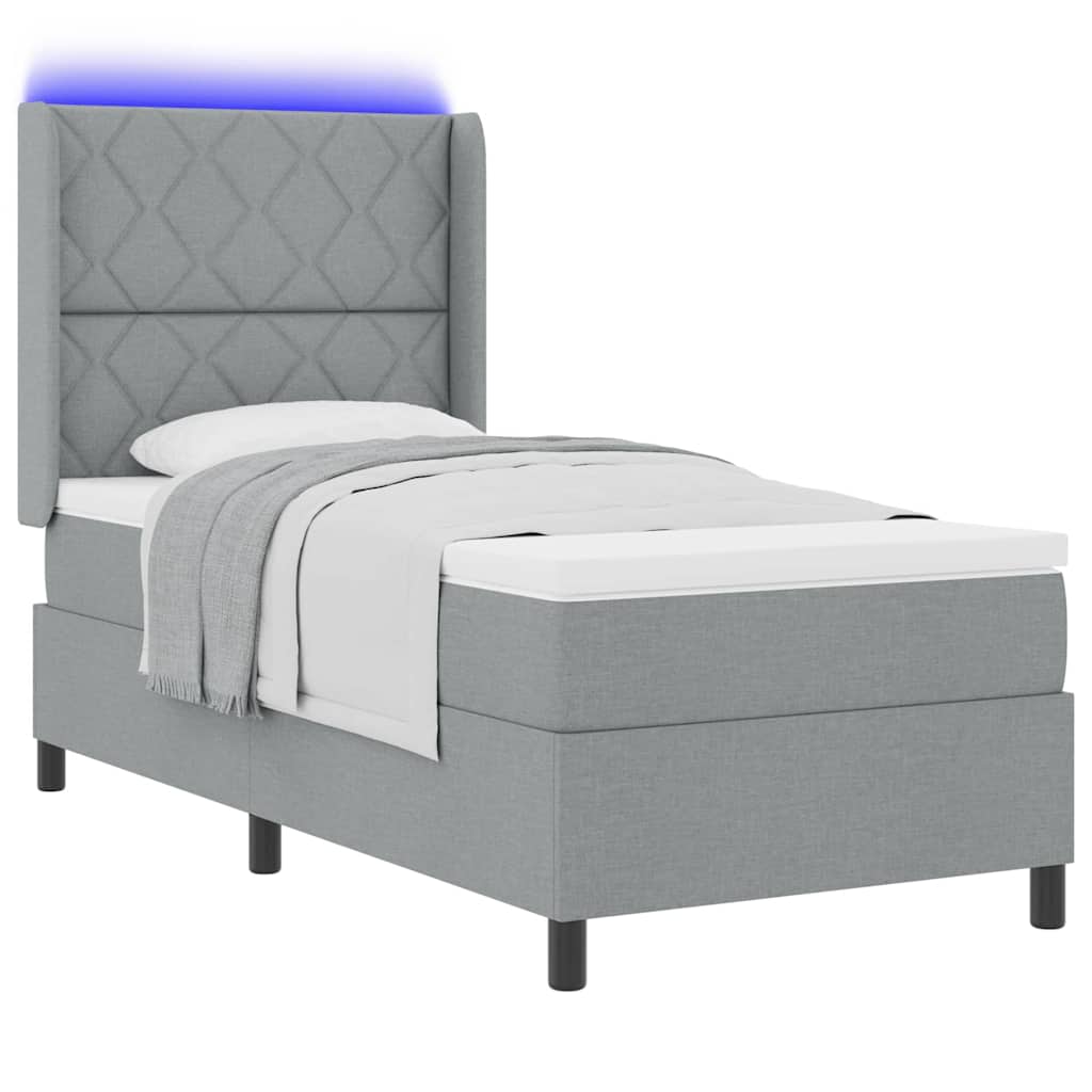 LED Box Spring Krevet Svijetlo siva 100 x 200 cm tkanina