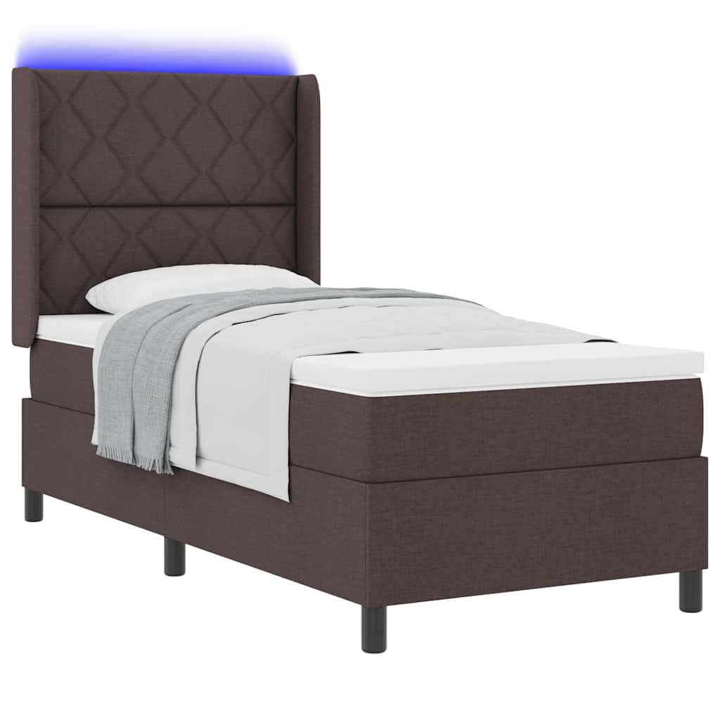 LED Box Spring Krevet Tamno smeđa 100 x 200 cm tkanina