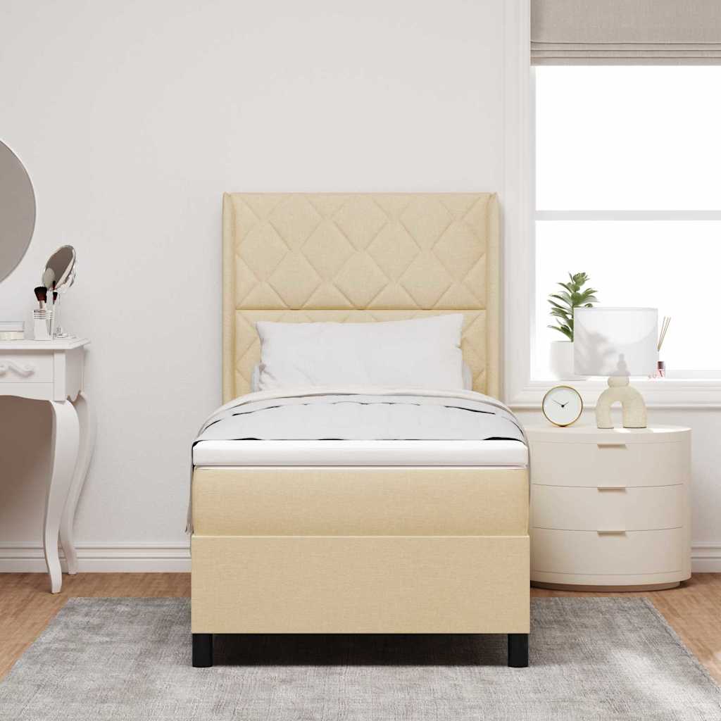 LED Box Spring Krevet s madracem Krema 100 x 200 cm tkanina