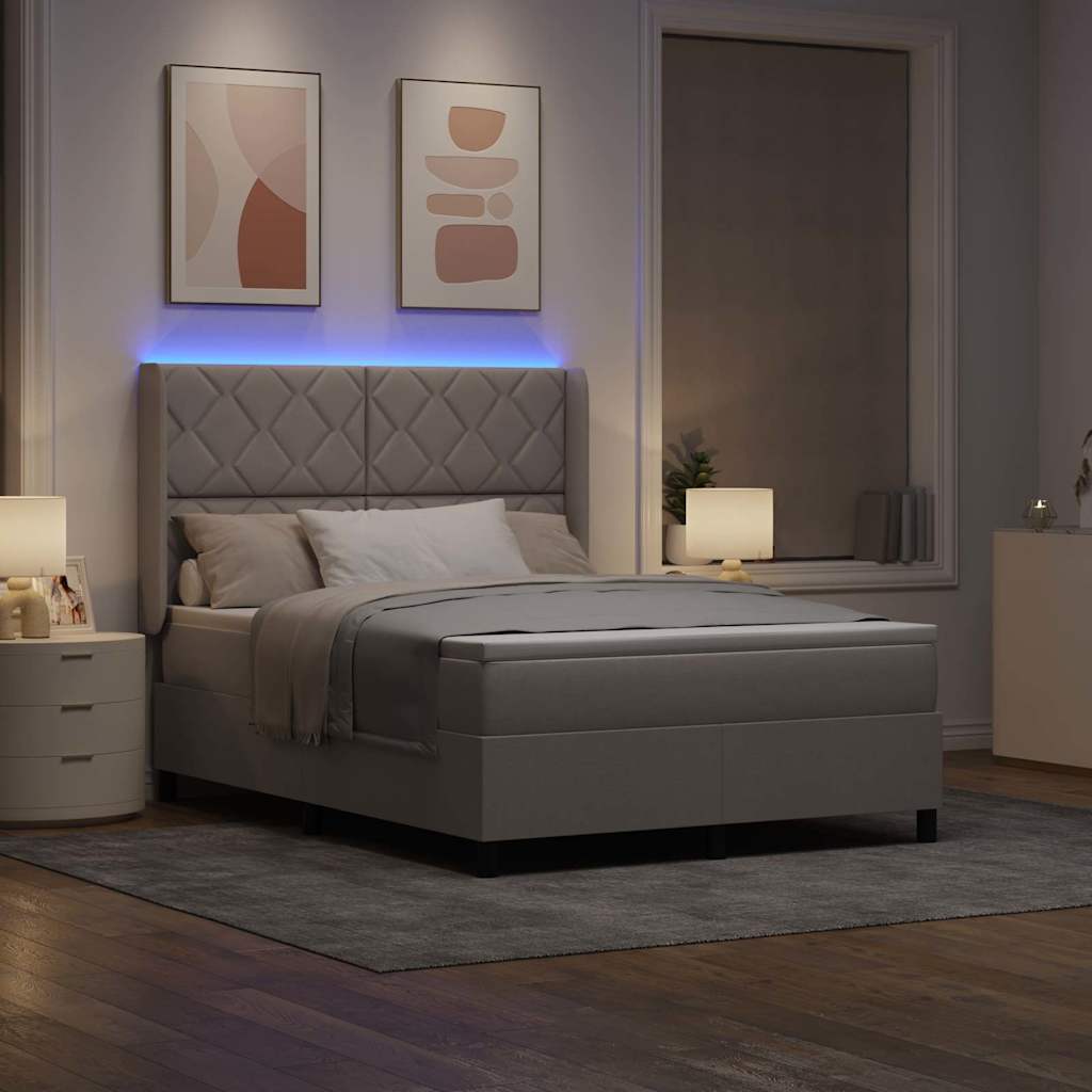 LED Box Spring Krevet Sivo-smeđa 140 x 200 cm tkanina