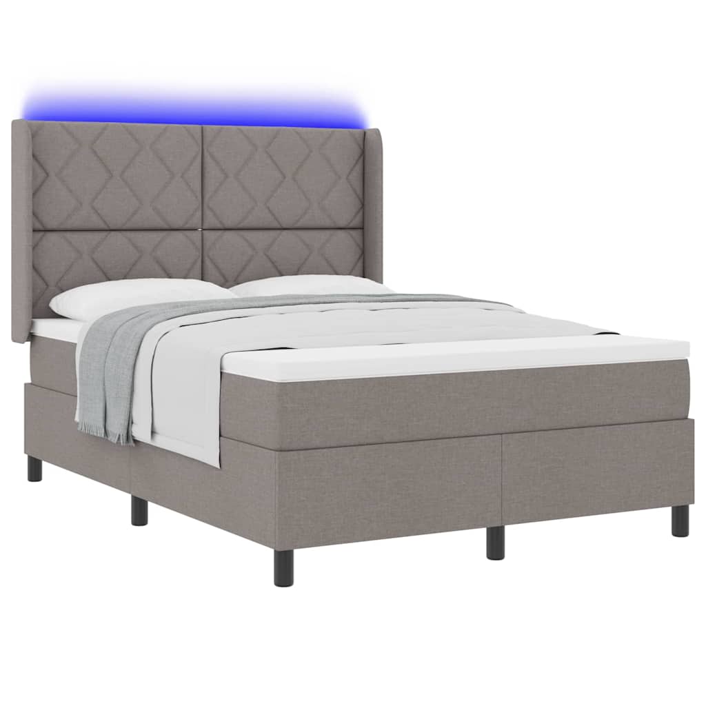 LED Box Spring Krevet Sivo-smeđa 140 x 200 cm tkanina